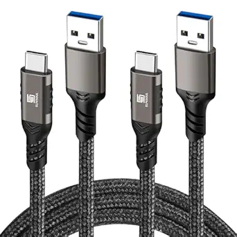 USB C Cable 6.6ft, USB-A to USB-C Cable USB 3.1 USB 3.2 Gen2 10Gbps Data Charger Cord for Samsung Galaxy S24 S23 S22 S21 S20 S10 S9, Android Auto USB Cord and iPhone 15/15 Pro, Nylon Braided, 2 Pack