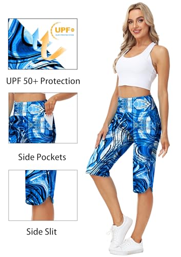 Image of AOBUTE Womens Swim Capris Pant Sun Protection High Waisted Swimming Leggings with Pockets (No Lining)