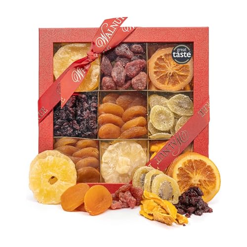 Walnut Tree Dried Fruit Gift Box Handpacked in the UK with Pineapple Strawberry Orange Cherry Apricot Kiwi Mango Vegan Vegetarian Halal Kosher Gluten Free Diets 650g