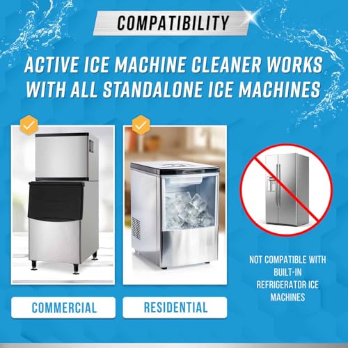 active ice machine cleaner maker descaler - 24 clean tablets compatible with frigidaire opal ge profile kitchenaid nickel safe scale remover for countertop nugget ice makers - bulk 1 year supply