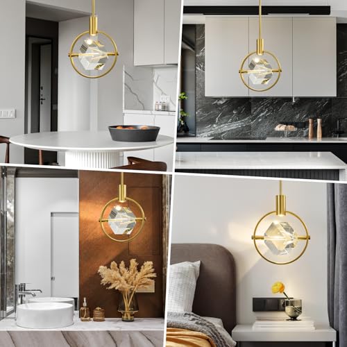 Modern Crystal Led Pendant Light: Gold Circular Pendant Lights over Kitchen Island - Luxury Dimmable Crystals Hanging Lighting - Contemporary Pendants Light Fixtures for Bedroom Bathroom Living Room by Feasey - Used condition - Image 6