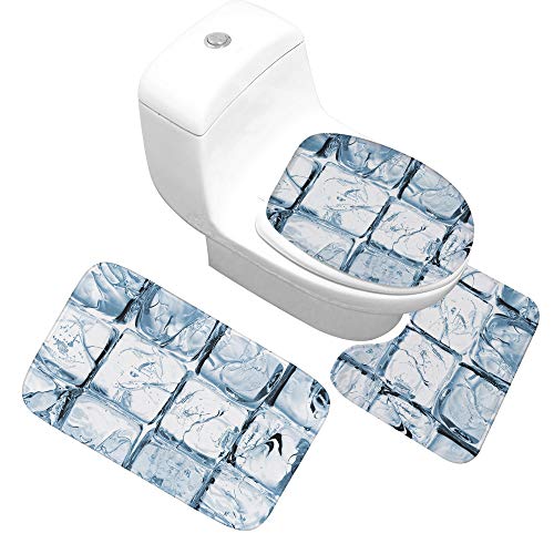 Badematten Set,Badematten Teppich-Set 3-Teilig Quadratische Eiswürfel 3D-Druck Rutschfeste Badematten Weiche Mikrofaser…