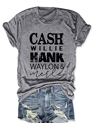 Women Cash Willie Hank Waylon Merle Shirt Country Music T Shirt Vintage Graphic Tees Tops(Grey XL)