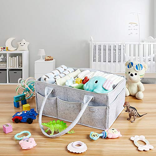 Clearworld Baby Diaper Caddy Organizer - Baby Shower Gift Basket for Changing Table and Car, Portable Nursery Storage Bin Great for Storing Diapers, Bottles, Baby\'s Toys (Grey)