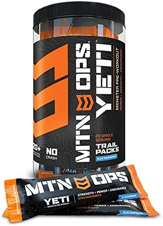 Amazon Com Mtn Ops Yeti Monster Pre Workout Powder Energy Drink 20 Single Serving Trail Packs Blue Raspberry Health Household