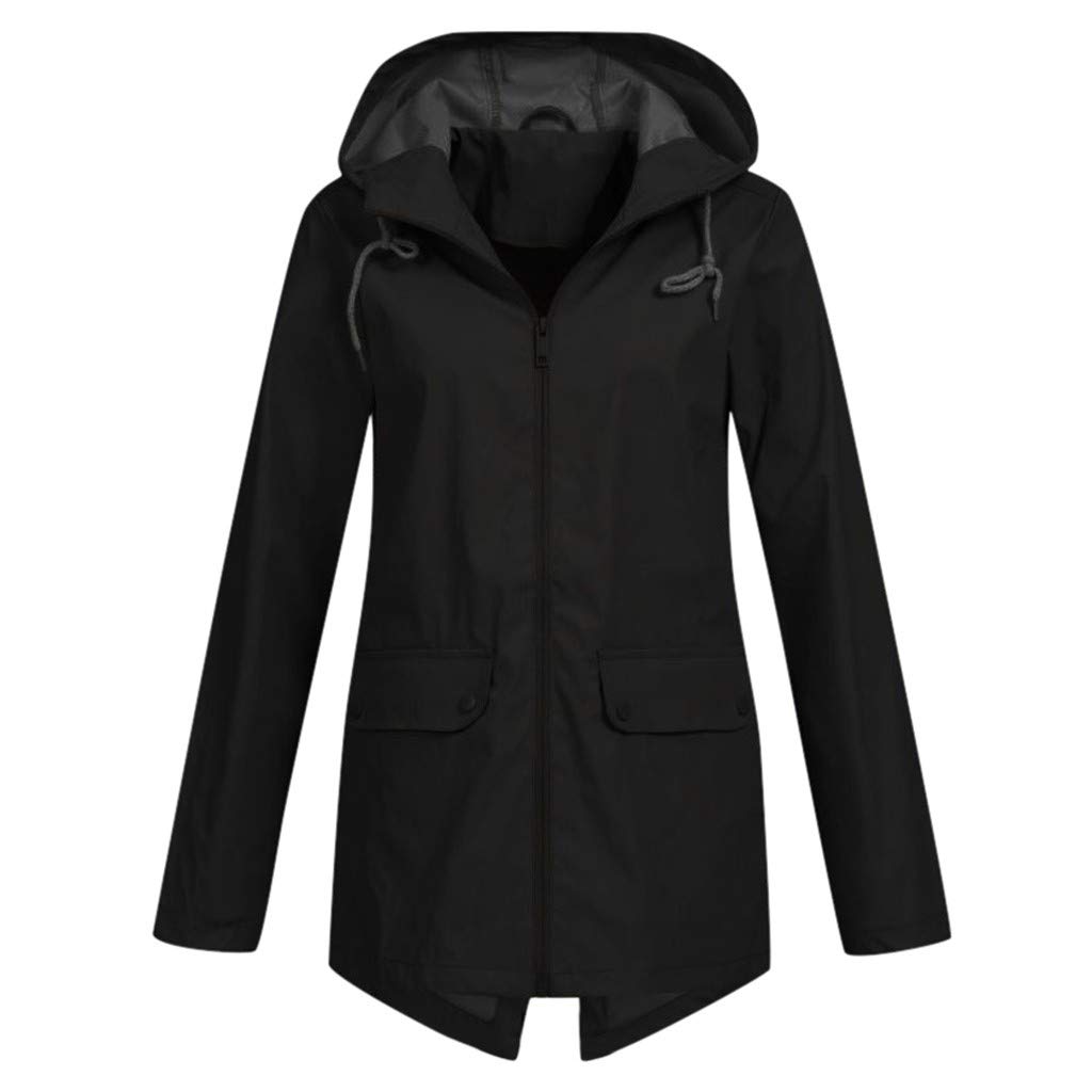 Xmiral Waterproof Windproof Jacket Ladies Solid Color Coat Outdoor Camping Raincoat Plus Size Sweat Jacket Hooded Hiking Outwear(c Black,5XL)