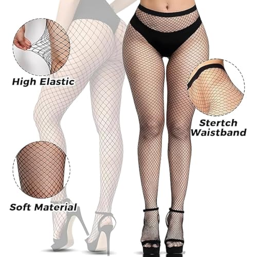 Image of OKU 1 Black Fish net Stockings for Women | Women's High Waist Flower Patterned Tights Legging | Mesh Fishnets Sheer Top Footed Tights Fit All | Gift for her