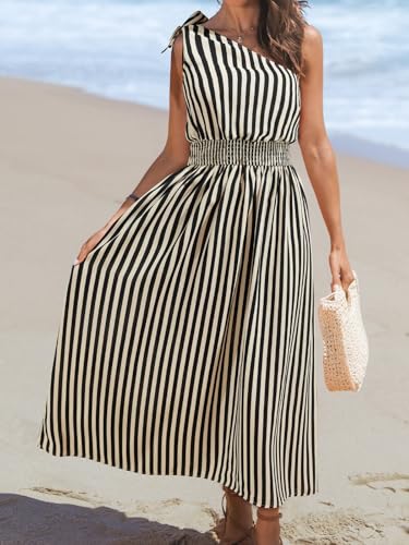 Image of CUPSHE Women's One Shoulder Floral Printed Sleeveless Smocked Waist Maxi Dress Summer Boho Long Dress