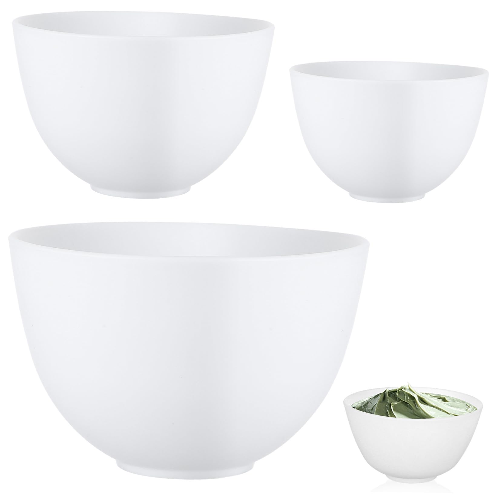Gatuida Silicone Mask Mixing Bowl Set 3pcs White Small Medium Large Odorless Non-slip Facial Mask Bowls for Home Spa DIY Skin Care Tools