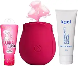 Kit Bem-Estar Íntimo Feminino – Rosa Sugadora + Gel Estimulante + Lubrificante Neutro