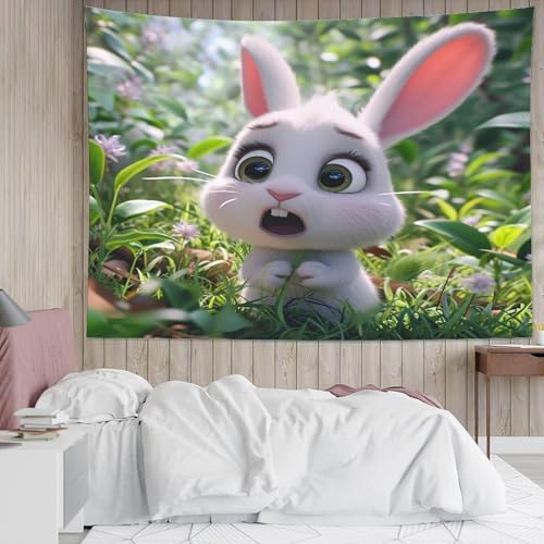 Tapisserie art mural lapin 3D grand format tissu cache-mur - 5