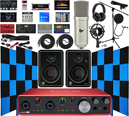 Focusrite Scarlett 8i6 8x6 USB Audio/Midi Interface with Creative Software Kit and with Mackie CR3-X Pair Studio Monitors, 24 Pack Acoustic Soundproof Studio Foam Wedges Sound Insulation Panels