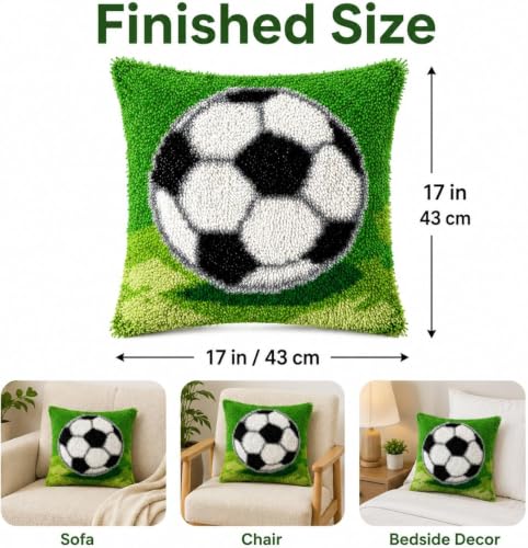 Image of clubevy DIY Latch Hook Kits Pillow Case Embroidery Carpet Set Needlework Pillow Cover Sofa Cushion Cover Craft Kits 17x17 inch (4158football)