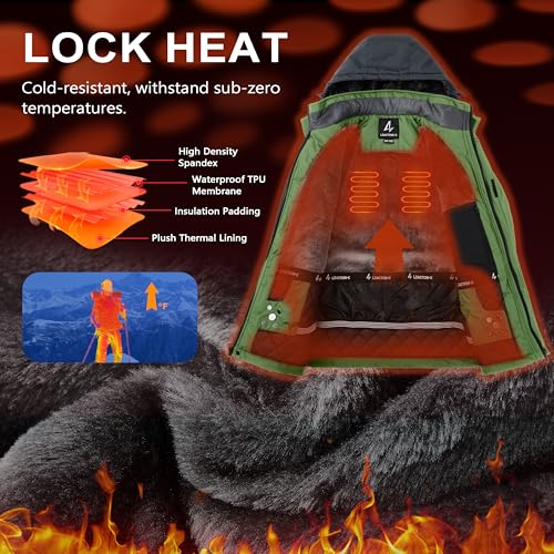 Image of Men's Winter Ski Jacket Waterproof Fleece Coat Warm Insulated Snowboard Jackets Parka Raincoat With Multi-Pockets