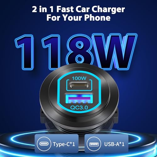 Gniazdo USB C 12V USB PD 100W do laptopa i gniazdo ładowarki samochodowej QC3.0 18W Stop aluminium szybkie ładowanie montaż wpuszczany Zamiennik gniazda zapalniczki Akcesoria do samodzielnego montażu