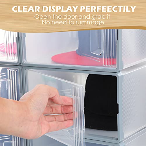 Chunful 6 Pack Baseball Hat Organizer Display Box Hat Storage Containers For Baseball Caps Hat Racks Display,Stackable Cap Holder Organizer, Dust Proof Hat Rack, Easy To Assemble Shoe Storage Cap Box #TOP4