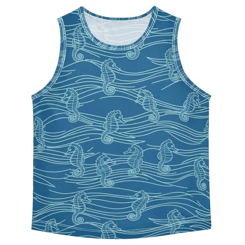 J JOYSAY Seahorse Wave Blue Boys Tank Top Sleeveless Muscle Shirts Quick Dry Sport Active Workout Kids T-Shirts 3-15T