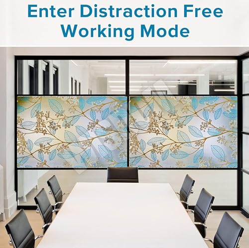 Image of WISDOM Blue Leaf 16x360 Decorative Frosted Window Film for Home /Kitchen Office Film