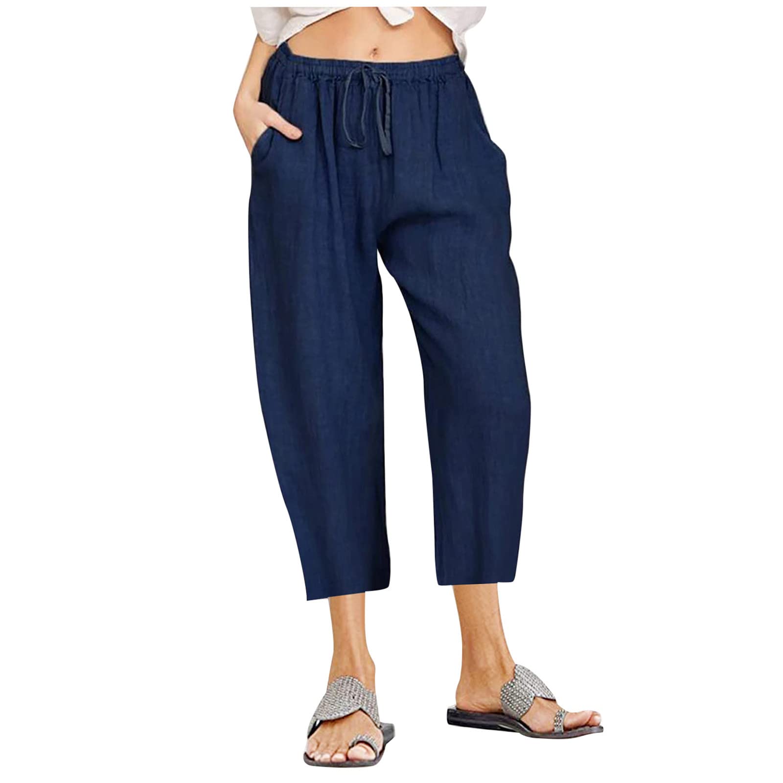 NUSGEAR 2024 Pantalones Corto Mujer Algodón y Lino Shorts Moda 3/4 Bermudas Suelto Bolsillo Casual Cómodo Cordón Pantalones Corto Estampado Verano holgadas elásticas Cintura Ligeros Talla Grande