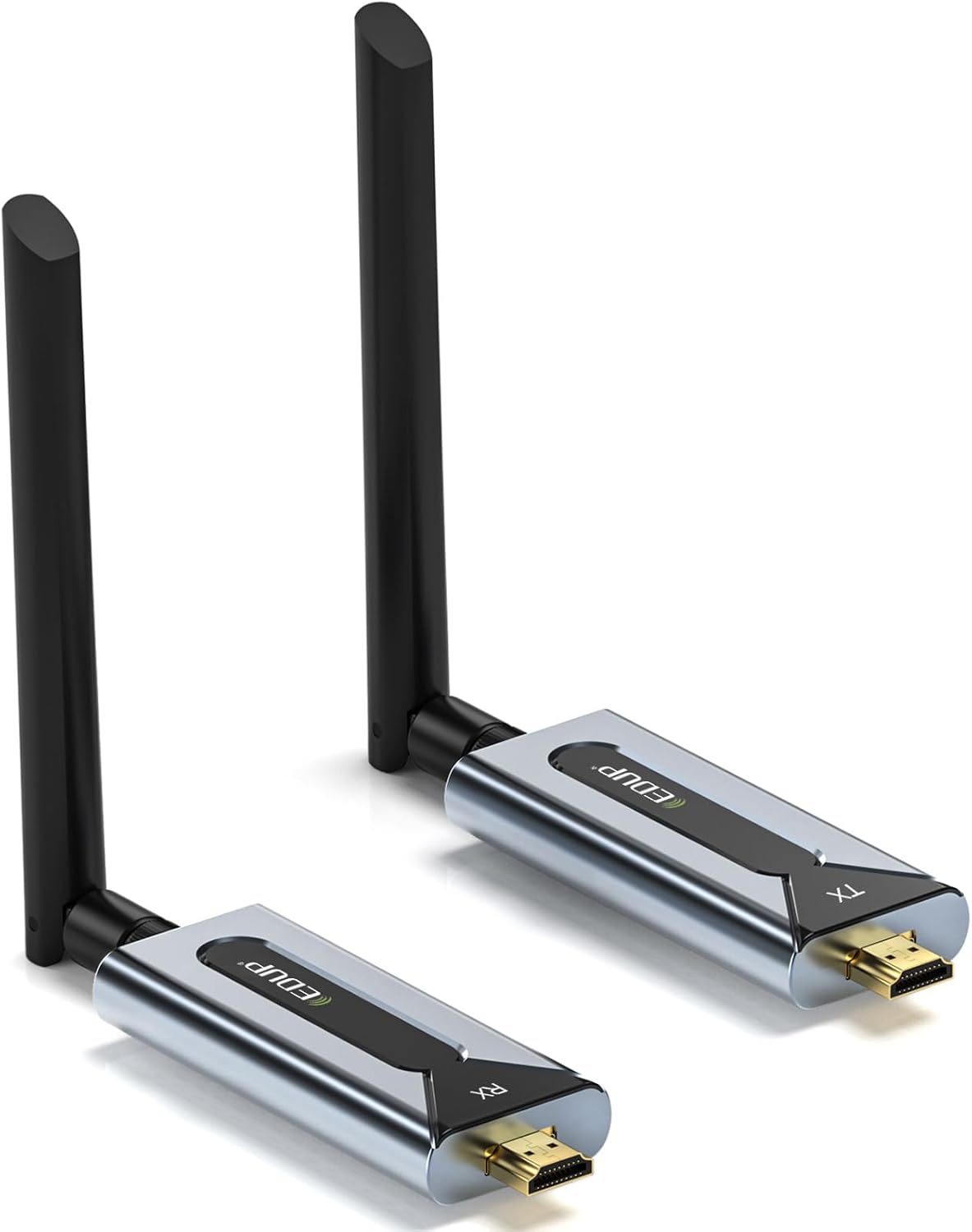 EDUP Wireless HDMI Transmitter and Receiver units with antennas.