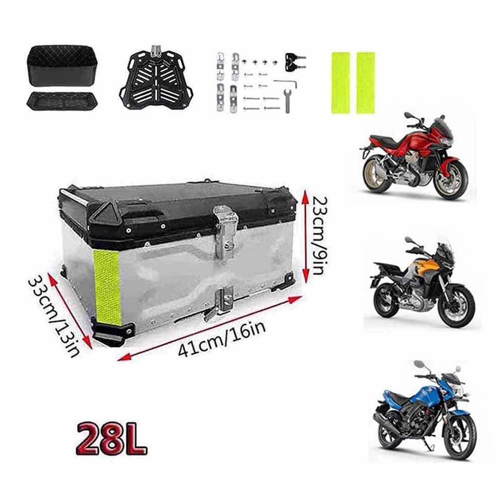 Coffre de Moto en Aluminium Box Moto Scooter Valise 28L 36L 45L 55L 65L 80L 100L, avec Verrouillage De Sécurité(Noir,28L)