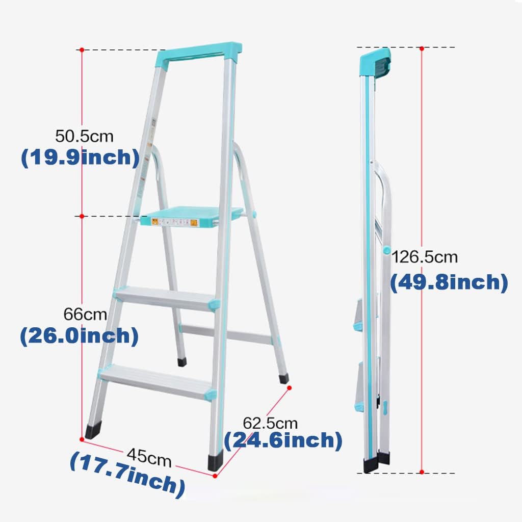 3-Step Folding Step Ladder Tool Tray with Tools Triangular Diagonal Brace Concave Convex Texture Anti-Skid Foot Cover Step Stool Climbing Ladder Widened Top Pedal Portable