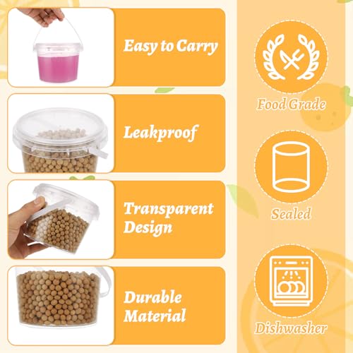 Image of CYEAH 50 Pcs 10 oz & 16 oz Slime Containers with Lids and Handles, Plastic Storage Bucket Containers, Reusable Clear Party Cups for Party or DIY Art Craft, Pigment, Small Tools