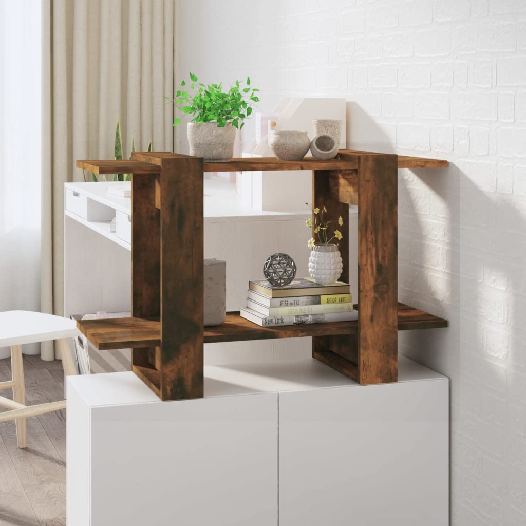 Libreria Scaffale Divisorio Rovere Fumo 80x30x51 cm | Soluzione salvaspazio per soggiorno e corridoio, ideale come mobile divisorio e scaffale portalibri basso.