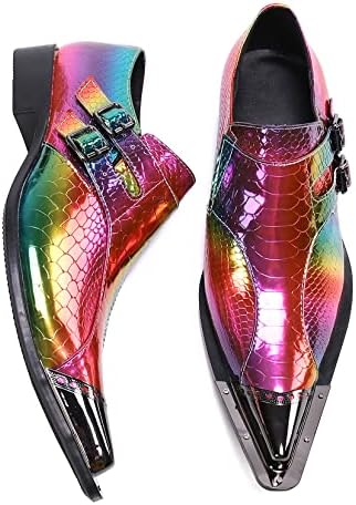 Santimon Mens Rainbow Dress Loafers Buckle Comfortable Metal Cap Toe Church Style Wedding Party Travel Shoes for Men Multicoloured 9.5 US | Image 5