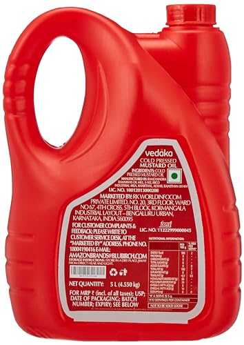 Image of Amazon Brand - Vedaka Cold Pressed Mustard Oil | 5 L | Cooking Oil | Contains Omega- 3 Pufa | 100% Vegetarian Kachi Ghani Oil (Pack of 3)