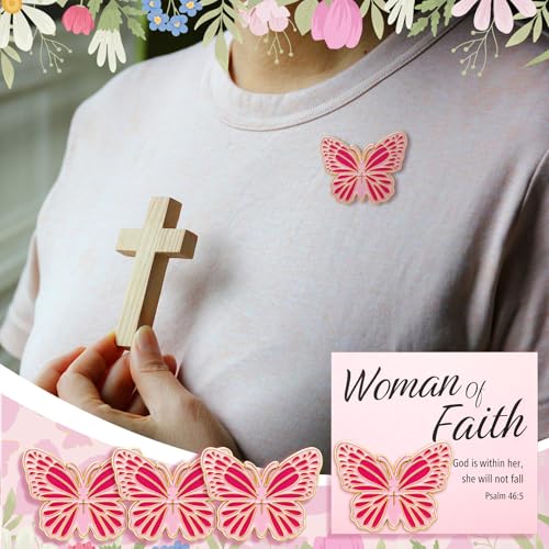 Image of Hoteam Chuch Gift for Woman of Faith Pins Butterfly Pink Bow Rose Christian Brooches Mom Church Woman Party Favor
