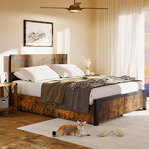 GAOMON Queen Size Bed Frame with 4 Drawers, Queen Bed Frame