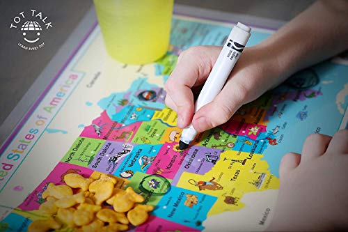 Tot Talk Usa Map – Kids' Educational Placemats For Dining Table Or Classroom – Made In Usa, Reusable, Fun Learning Tool To Learn Usa Geography - Double Sided Usa Placemat #TOP4