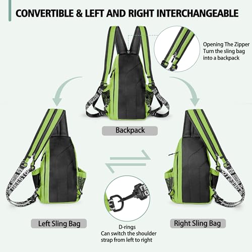 Image of Geestock Convertible Sling Bag for Women Men, Lightweight Crossbody Backpack Daypack Chest Bag Fit 10.9 inch Tablet for Travel, Sport, Hiking & Commute, Green, 8.27inx3.94inx13.39in