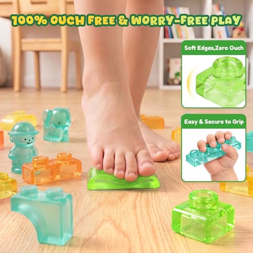 Image of 52PCS Sensory Soft Building Blocks for Toddlers, Squishy Stacking Toy | Preschool Educational Creative Play, Montessori Squeezable, Stretchable Early Learning Construction Playset, Puzzle Blocks