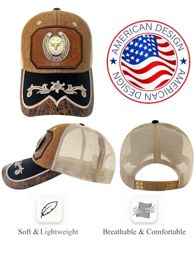 Image of TOPACC Western Trucker Hat for Men Women Cowboy Country Hat Snapback Cap | Novelty Baseball Cap Adjustable Vintage Embroidered Cowgirl hat for Rodeo Western Outfit