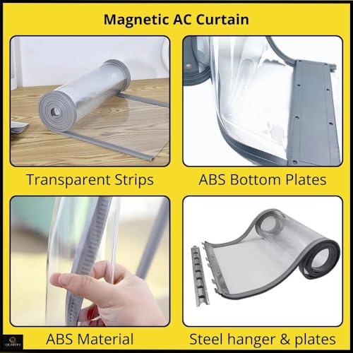 Image of Qlarity Covers 2mm Thick PVC Magnetic Curtain Strips 36 Inch (20X16) 2pcs Hanger X 8ft Long | 3 Strips, 8.5 Inch Vinyl Auto Closing Insulated Magnetic Curtain | For Home, Shops,Warehouses(Transparent)