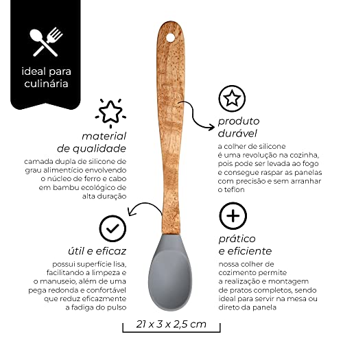 Mimo Style Colher de Arroz de Silicone e Cabo em Bambu Ecológico e de Excelente Durabilidade, Belo D