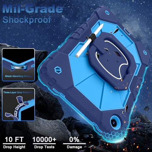 Image of WESOROL Case for Galaxy Tab A11 Plus /A9 Plus 11 Inch,Shockproof Cover for Samsung Tablet A11+ /A9+ Case with Screen Protector 360 Rotating Stand Pencil Holder Shoulder Strap,Navy Blue