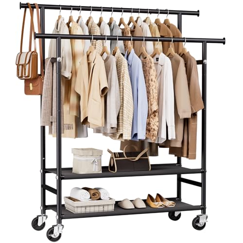 HYSEYY Double Rods Rolling Clothing Rack