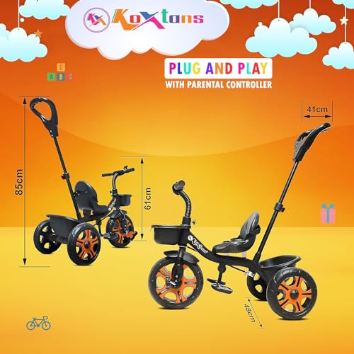 Image of Tricycle for Kids 1 to 3 Years, Parental Control, Eva Tyre, Plug n Play Black