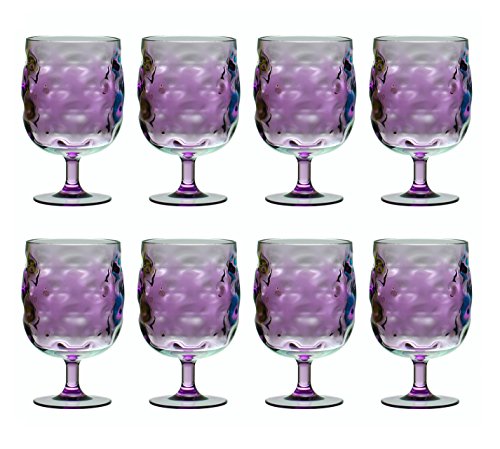 QG Set of 8 Colorful Stackable 12 oz Acrylic Plastic Drinking Glass Tumbler Set Purple