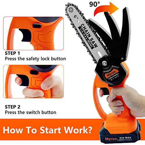 Mini Kettensäge mit Akku, Myron Upgraded 6,4 Zoll Akku-Kettensäge mit 2 Akkus und 4 Ketten, 21V Tragbare Elektrische Handkettensäge für Baumbeschnitt, Ast- und Holzschnitt – Bild 6
