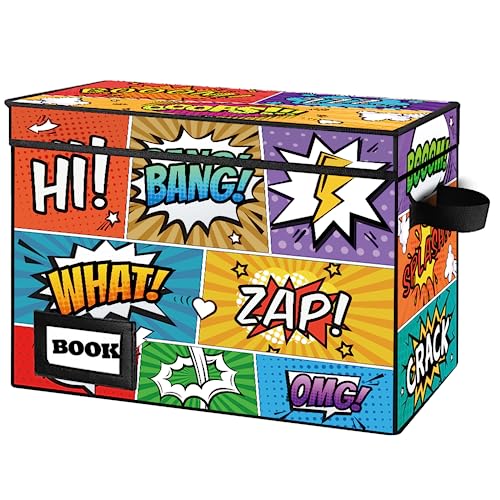 Image of Comic Book Storage Box, 15.8 inch X 7.8 inch X 11.8 inch, Heavy Duty Collapsible Holds 160-180 Comic Book Bin Container Holder Shelf(Cartoon Colorful)