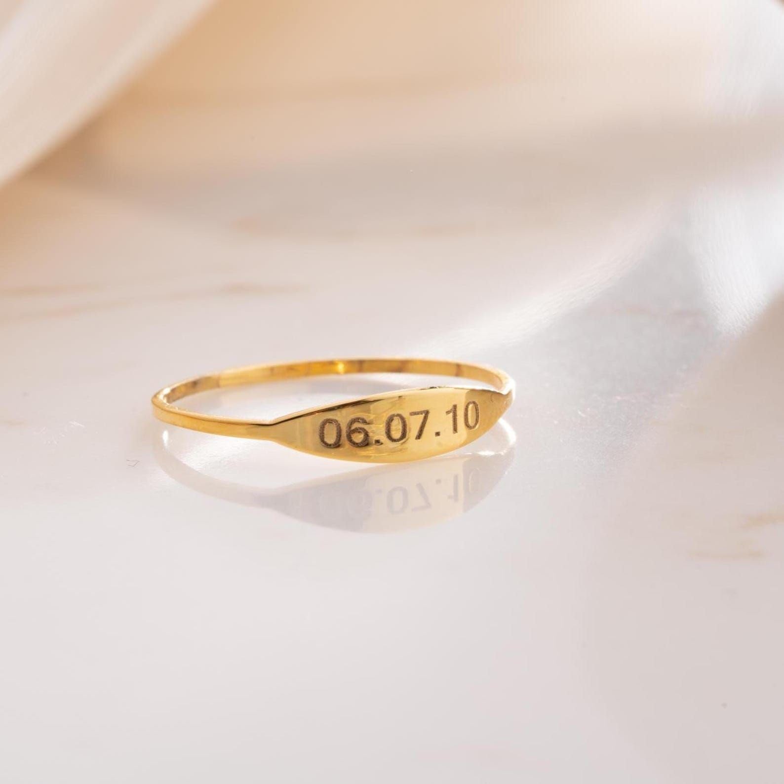 Sterlingsilber 925 Namensring individuell Datum Eingraviert Andenken filigran Schmuck für Erinnerung