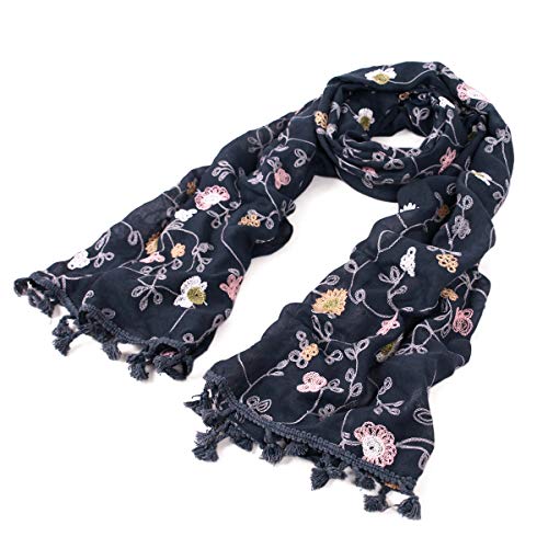 Premium Embroidered Floral Dainty Tassel Hem Scarf Wrap Shawl2