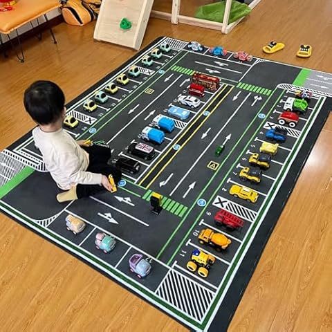 Kids Rug, City Road Traffic System Playmat Rugs - 6x9 Ft Kids Carpet with Rubber Backing,Street Play Mat Great for Playing with Cars for Bedroom Playroom - Non-Slip Have Fun Safe Nursery Rug Cover