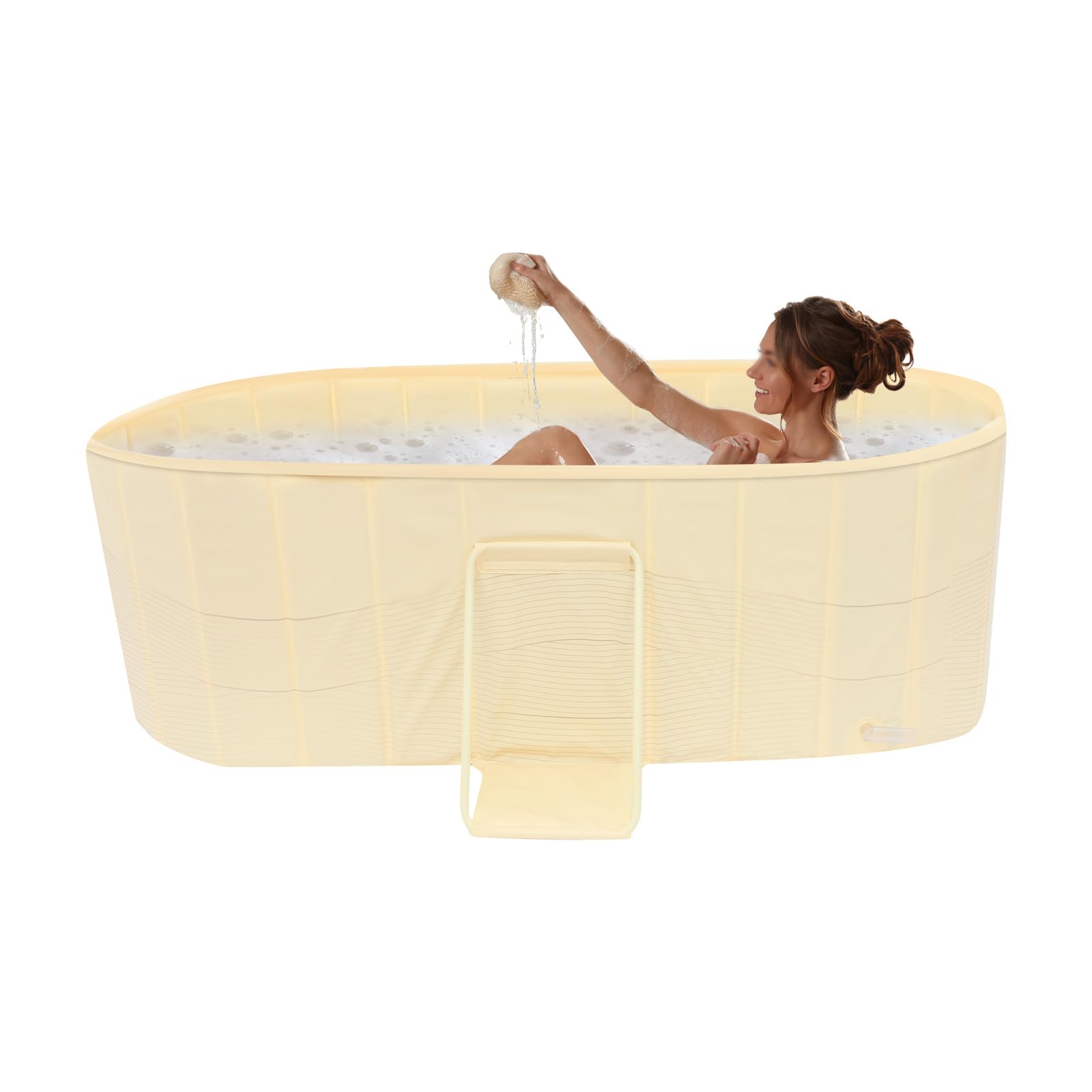 Vasca da bagno portatile pieghevole per adulti per casa, bagno di ghiaccio, sauna e doccia con vite di scarico e tubo, fino a 100 kg, fino a 175 cm, 150 x 55 x 50 cm (giallo)