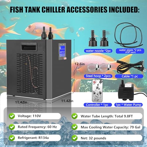 Image of 79-Gallon Aquarium Chiller,1 /3 HP Chiller, Ultra-Quiet Energy-Saving Cooling System, Suitable for Saltwater and Freshwater Fish Tank - Ideal for Aquatic Plants Axolotl