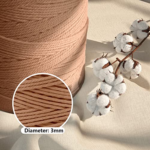 Image of ZUEXT Macrame Cord, Brick Red, 3mm x 547yds Cotton String Macrame Yarn | Natural Handmade, 4 Strands Twisted Cotton Rope, for Craft Wall Hanging Weaving Tapestry Dream Catchers Hanger DIY Gift, 500m